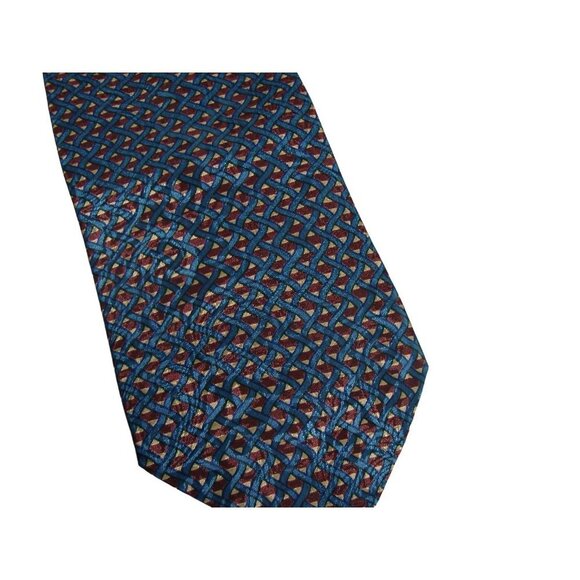 Vintage Christian Dior Monsieur Blue Burgundy Gold Neck Pointed Designer Tie - Picture 11 of 11
